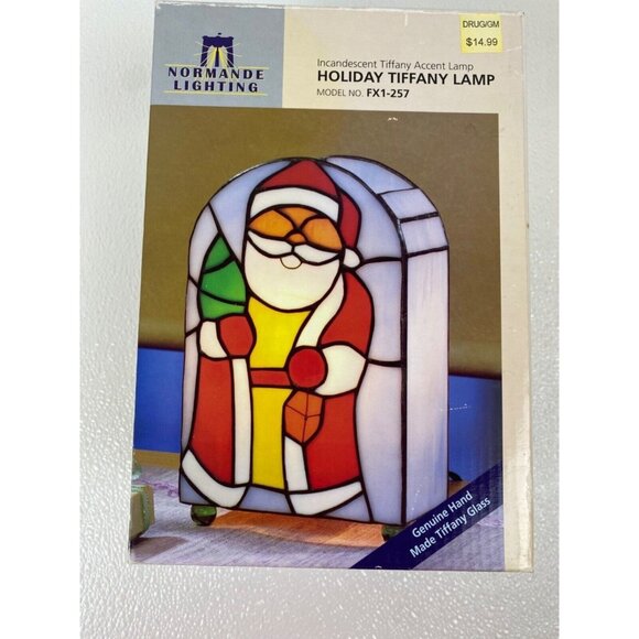 Christmas Stained Glass Santa Claus Tiffany Style Accent Lamp Style FX1-257 NOS - Picture 12 of 16